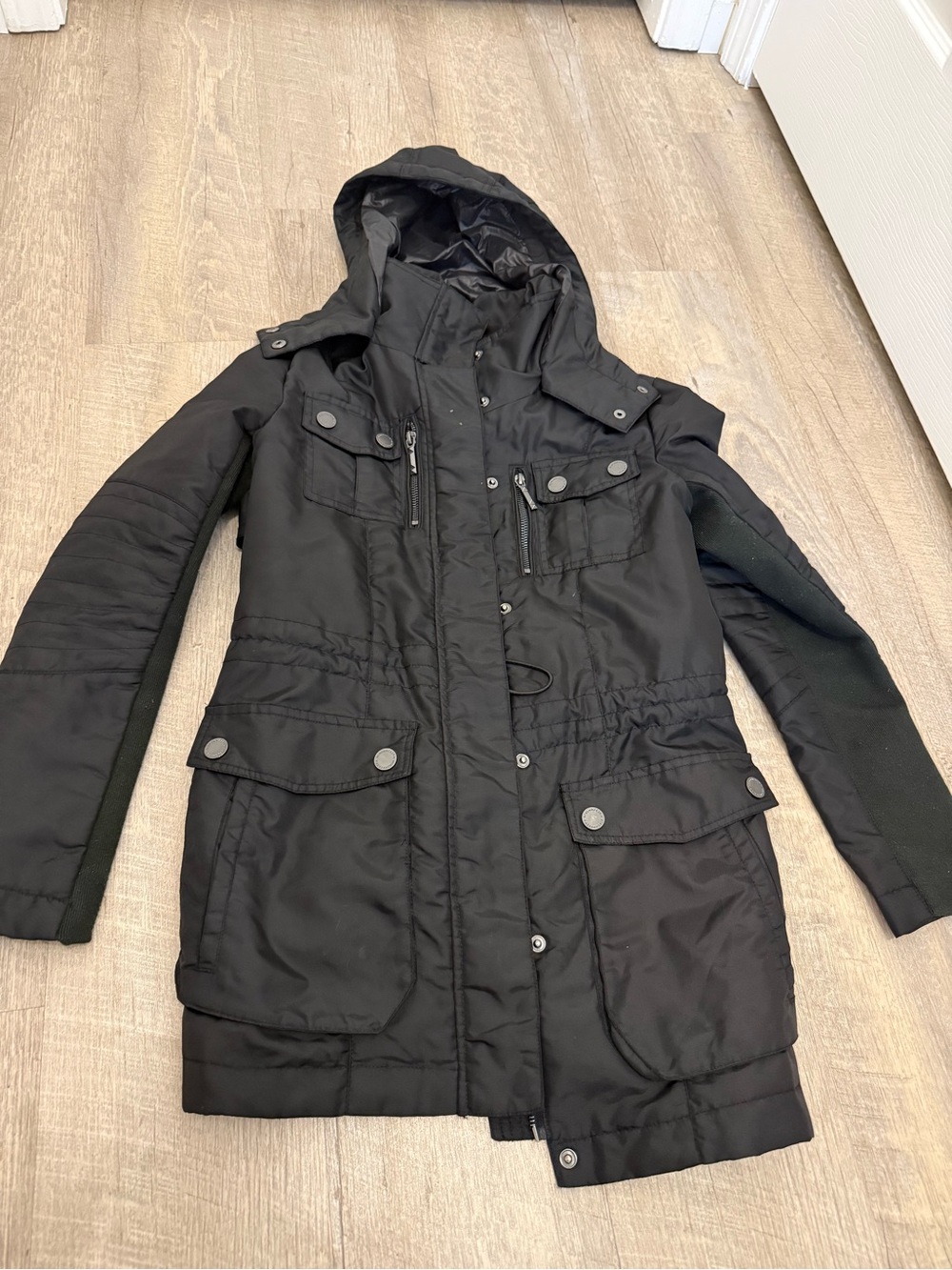 BCBGMaxAzria Black Hooded Utility Parka
